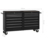 NNEVL Tool Trolley with 14 Drawers Steel Black