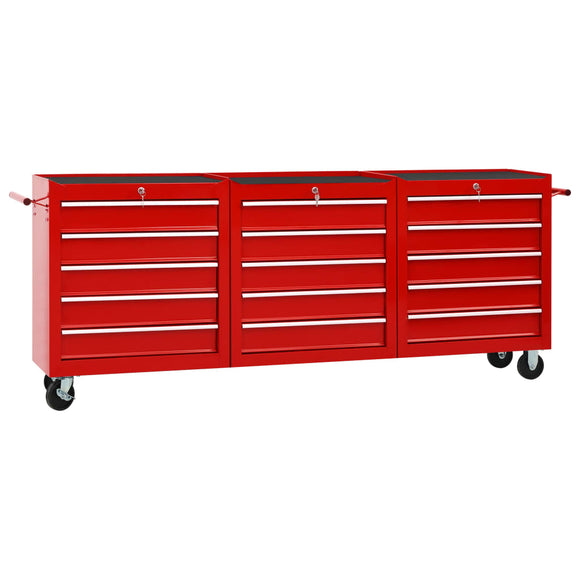 NNEVL Tool Trolley with 15 Drawers Steel Red