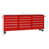 NNEVL Tool Trolley with 15 Drawers Steel Red