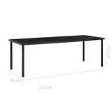 NNEVL Garden Table Black 220x90x74.5 cm Steel and Glass