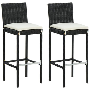 NNEVL Garden Bar Stools with Cushions 2 pcs Black Poly Rattan