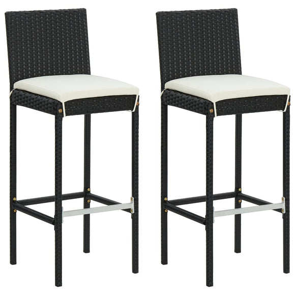 NNEVL Garden Bar Stools with Cushions 2 pcs Black Poly Rattan