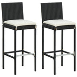 NNEVL Garden Bar Stools with Cushions 2 pcs Black Poly Rattan