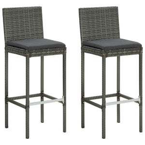NNEVL Garden Bar Stools with Cushions 2 pcs Grey Poly Rattan