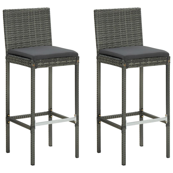 NNEVL Garden Bar Stools with Cushions 2 pcs Grey Poly Rattan