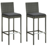 NNEVL Garden Bar Stools with Cushions 2 pcs Grey Poly Rattan