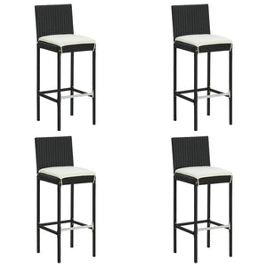 NNEVL Garden Bar Stools with Cushions 4 pcs Black Poly Rattan