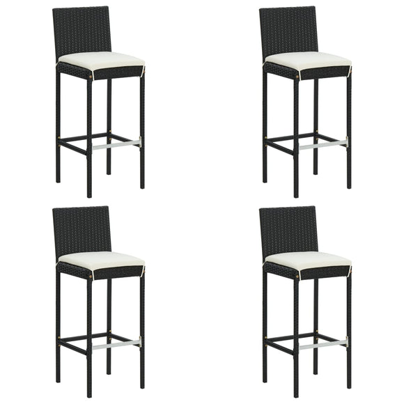 NNEVL Garden Bar Stools with Cushions 4 pcs Black Poly Rattan