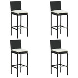NNEVL Garden Bar Stools with Cushions 4 pcs Black Poly Rattan