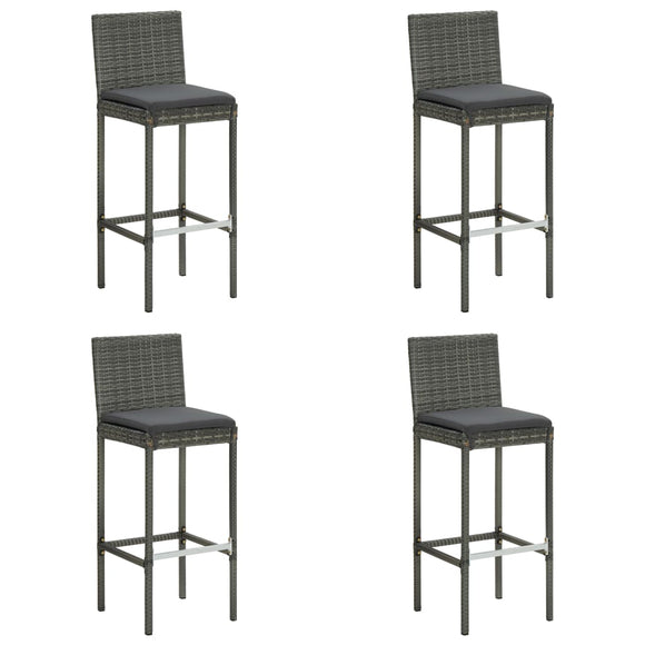NNEVL Garden Bar Stools with Cushions 4 pcs Grey Poly Rattan