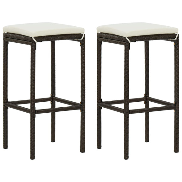 NNEVL Bar Stools with Cushions 2 pcs Brown Poly Rattan
