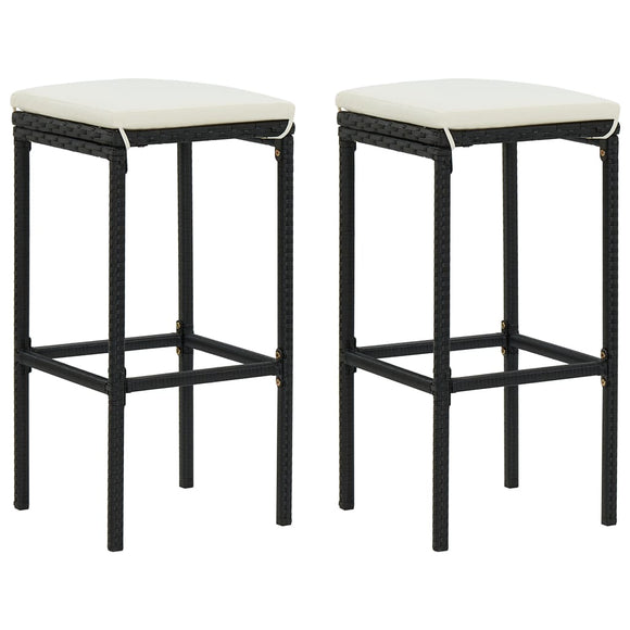 NNEVL Bar Stools with Cushions 2 pcs Black Poly Rattan