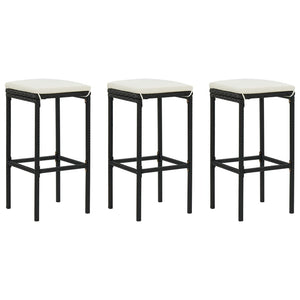 NNEVL Bar Stools with Cushions 3 pcs Black Poly Rattan