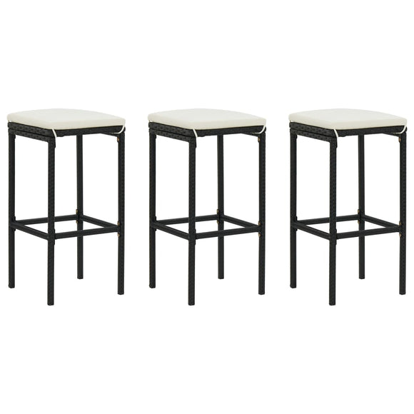 NNEVL Bar Stools with Cushions 3 pcs Black Poly Rattan