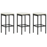 NNEVL Bar Stools with Cushions 3 pcs Black Poly Rattan