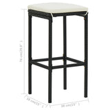 NNEVL Bar Stools with Cushions 3 pcs Black Poly Rattan