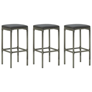 NNEVL Bar Stools with Cushions 3 pcs Grey Poly Rattan