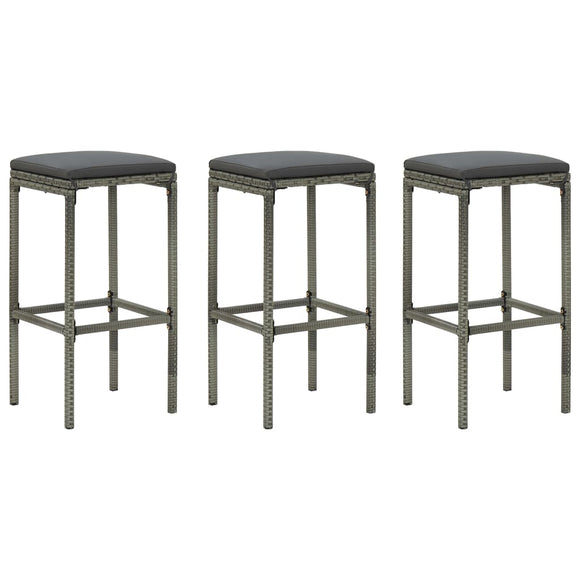 NNEVL Bar Stools with Cushions 3 pcs Grey Poly Rattan