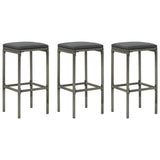 NNEVL Bar Stools with Cushions 3 pcs Grey Poly Rattan