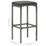 NNEVL Bar Stools with Cushions 3 pcs Grey Poly Rattan