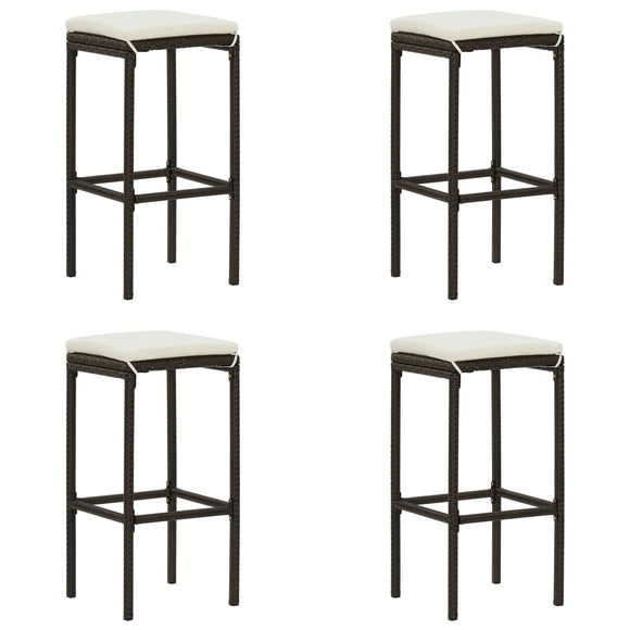 NNEVL Bar Stools with Cushions 4 pcs Brown Poly Rattan