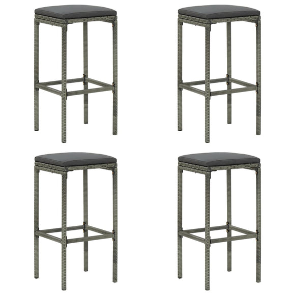 NNEVL Bar Stools with Cushions 4 pcs Grey Poly Rattan