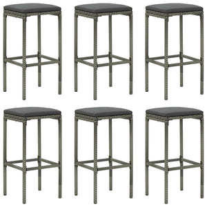 NNEVL Bar Stools with Cushions 6 pcs Grey Poly Rattan