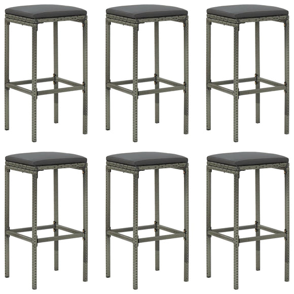 NNEVL Bar Stools with Cushions 6 pcs Grey Poly Rattan