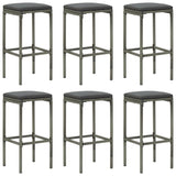 NNEVL Bar Stools with Cushions 6 pcs Grey Poly Rattan