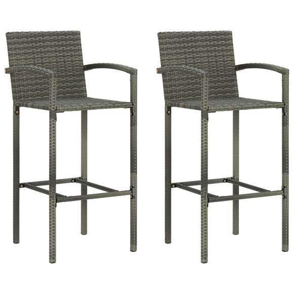 NNEVL Bar Stools 2 pcs Grey Poly Rattan