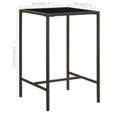 NNEVL Garden Bar Table Brown 70x70x110 cm Poly Rattan and Glass