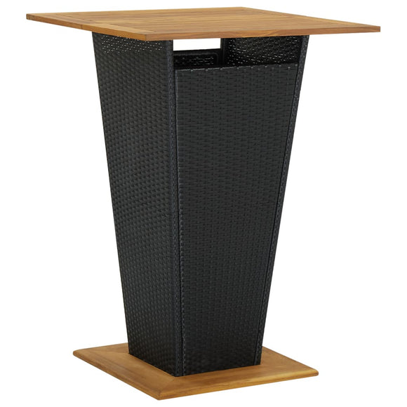 NNEVL Bar Table Black 80x80x110 cm Poly Rattan and Solid Acacia Wood