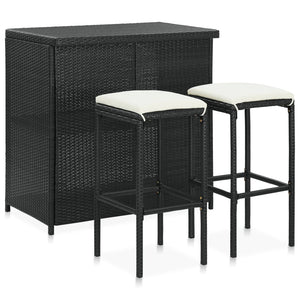 NNEVL 3 Piece Bar Set Poly Rattan Black