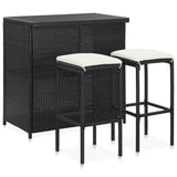 NNEVL 3 Piece Bar Set Poly Rattan Black