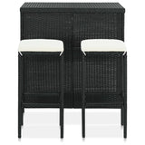 NNEVL 3 Piece Bar Set Poly Rattan Black