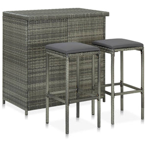 NNEVL 3 Piece Bar Set Poly Rattan Grey