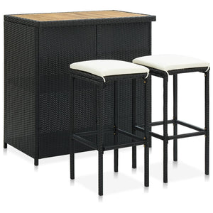 NNEVL 3 Piece Bar Set Poly Rattan Black