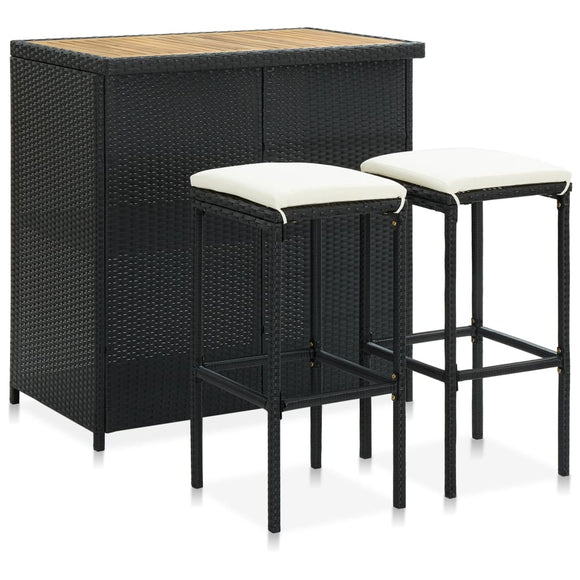 NNEVL 3 Piece Bar Set Poly Rattan Black
