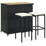 NNEVL 3 Piece Bar Set Poly Rattan Black