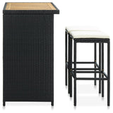 NNEVL 3 Piece Bar Set Poly Rattan Black