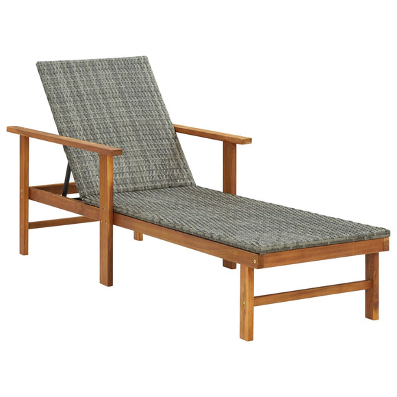 NNEVL Sun Lounger Poly Rattan and Solid Acacia Wood Grey