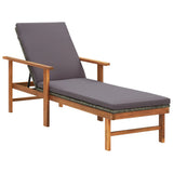 NNEVL Sun Lounger with Cushion Poly Rattan and Solid Acacia Wood Grey