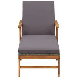 NNEVL Sun Lounger with Cushion Poly Rattan and Solid Acacia Wood Grey