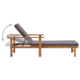 NNEVL Sun Lounger with Cushion Poly Rattan and Solid Acacia Wood Grey