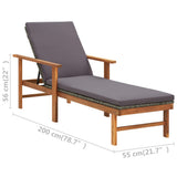 NNEVL Sun Lounger with Cushion Poly Rattan and Solid Acacia Wood Grey