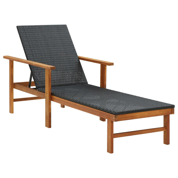 NNEVL Sun Lounger Poly Rattan and Solid Acacia Wood Black