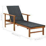 NNEVL Sun Lounger Poly Rattan and Solid Acacia Wood Black