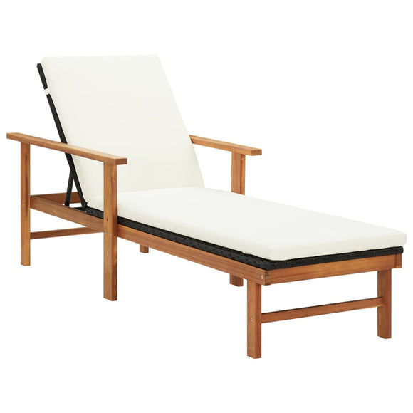 NNEVL Sun Lounger with Cushion Poly Rattan and Solid Acacia Wood