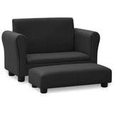 NNEVL Children Sofa with Stool Black Faux Leather