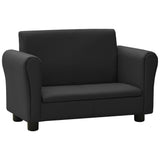 NNEVL Children Sofa with Stool Black Faux Leather